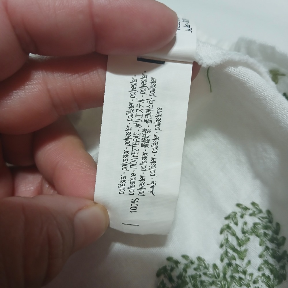 Zara White Embroidered Dress Womens Extra Small XS Green Trim Boho Chic - Picture 8 of 8